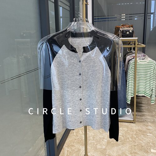 羊毛拼色设计感薄款针织开衫短款