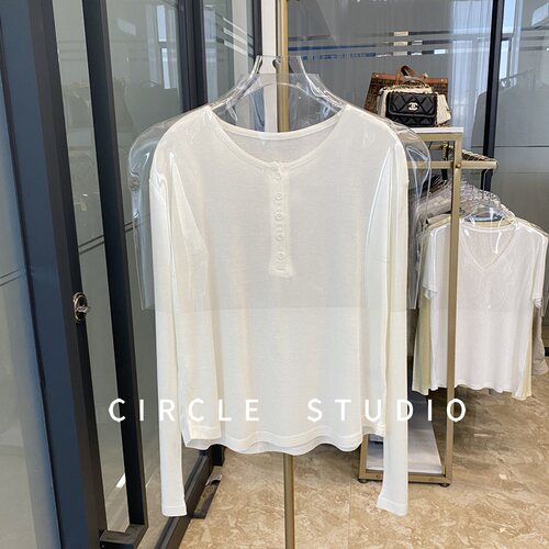 软糯轻薄半开亨利领打底衫T恤女