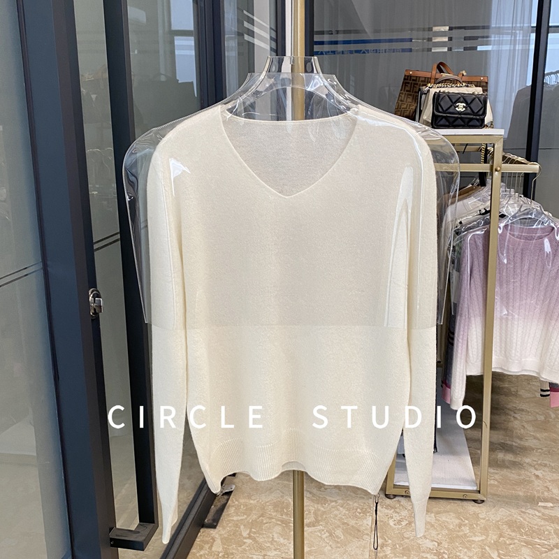 宽松V领针织衫慵懒羊绒羊毛上衣