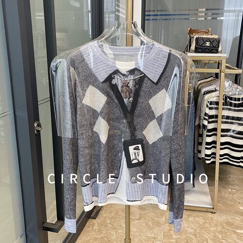 时髦3D立体印花假两件T恤女上衣