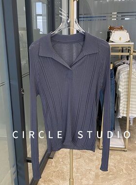 【断码清仓】微透显瘦大弹力修身V领竖条长袖套头针织衫女上衣