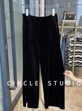 大长腿～气质通勤显瘦黑色丝绒裤高腰宽松直筒垂感阔腿裤女长裤