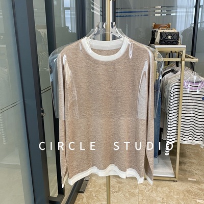 休闲假两件圆领套头羊毛针织衫