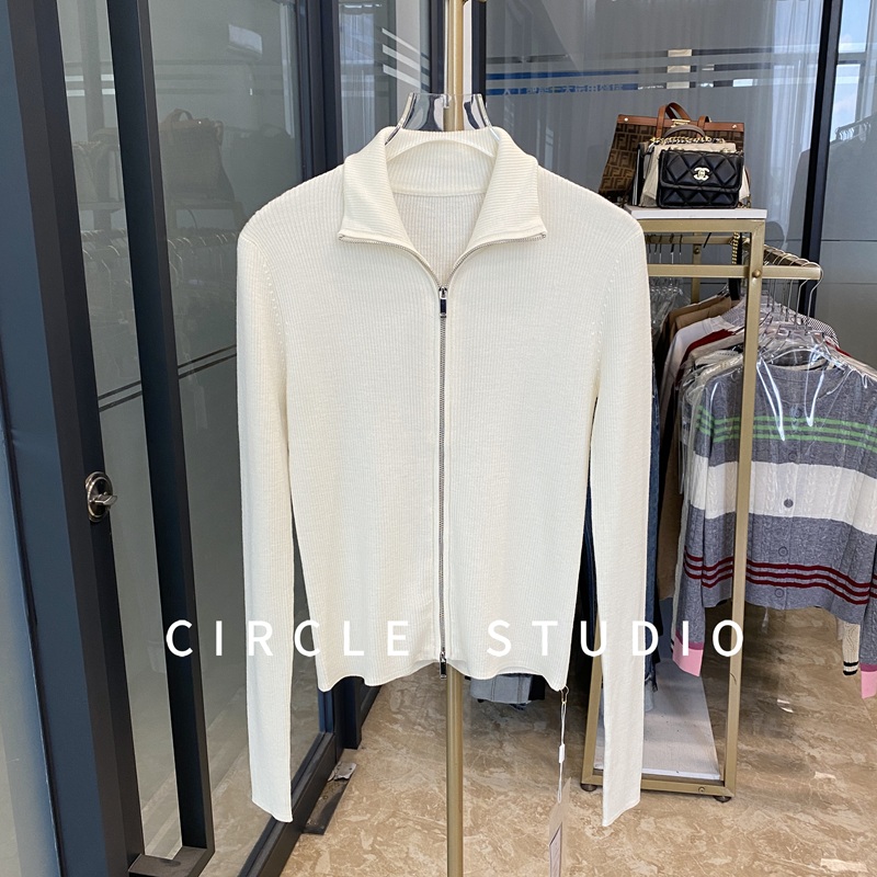 设计感立领双拉链开衫显瘦针织衫