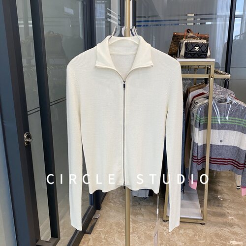 设计感立领双拉链开衫显瘦针织衫