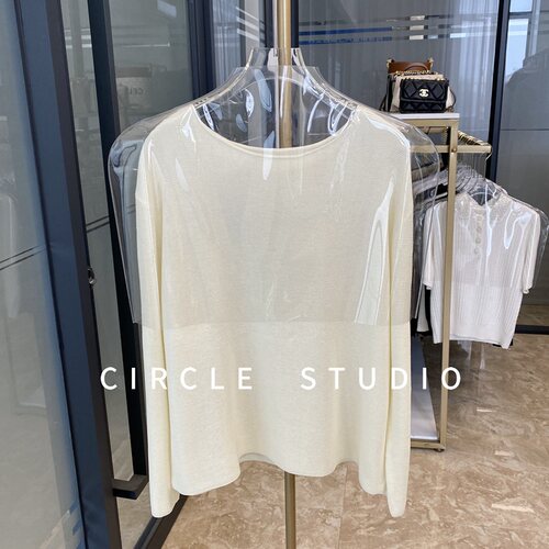 随性卷边圆领针织衫套头防晒罩衫