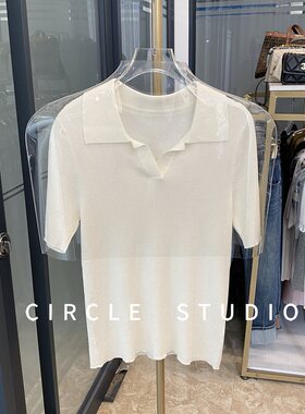 气质通勤POLO领天丝短袖针织衫女