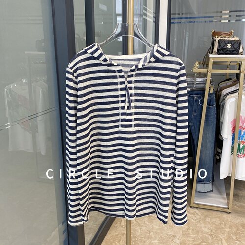 日常百搭长袖休闲薄款条纹女T恤