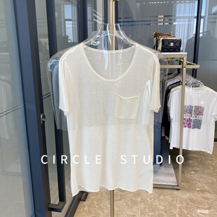 意大利进口干爽细支亚麻朦胧微透慵懒风松弛感珍珠T恤女 自带时髦