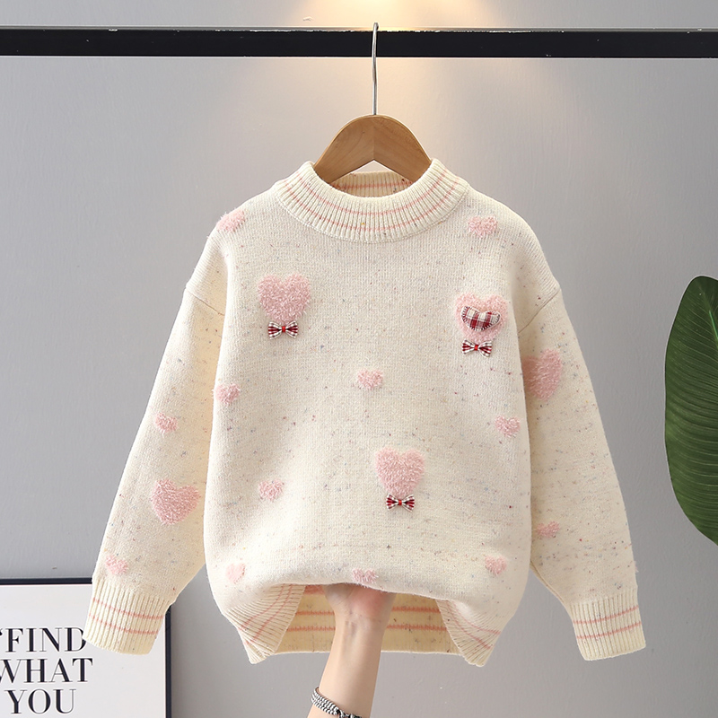 女童毛线衣加厚一体绒套头针织衫