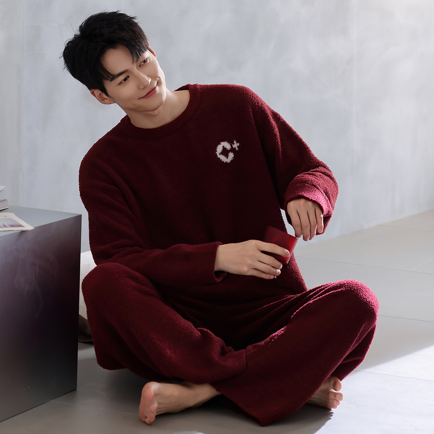 半边绒睡衣男士红色秋冬季加绒秋冬季保暖本命年珊瑚绒家居服春秋