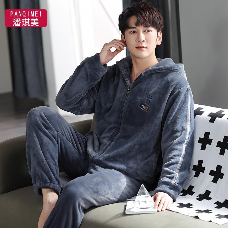 潘琪美男法兰绒睡衣可外穿