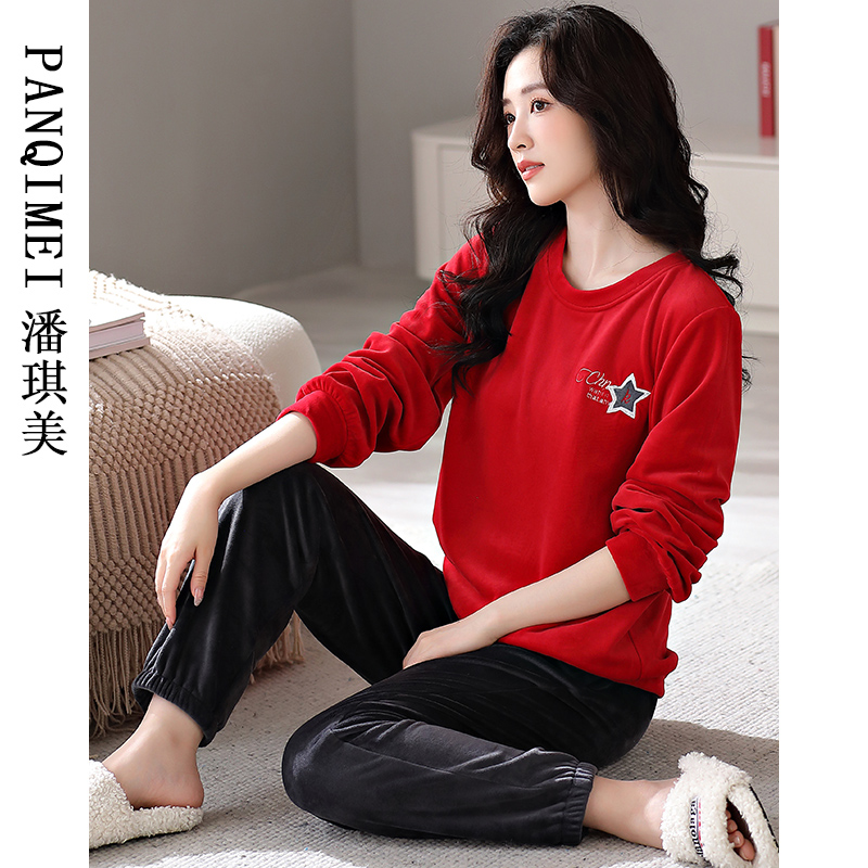 潘琪美女海岛绒睡衣可外穿