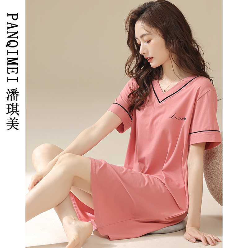 睡裙女款夏季薄款莫代尔短袖新款纯色中裙夏天凉爽舒适裙子睡衣裙