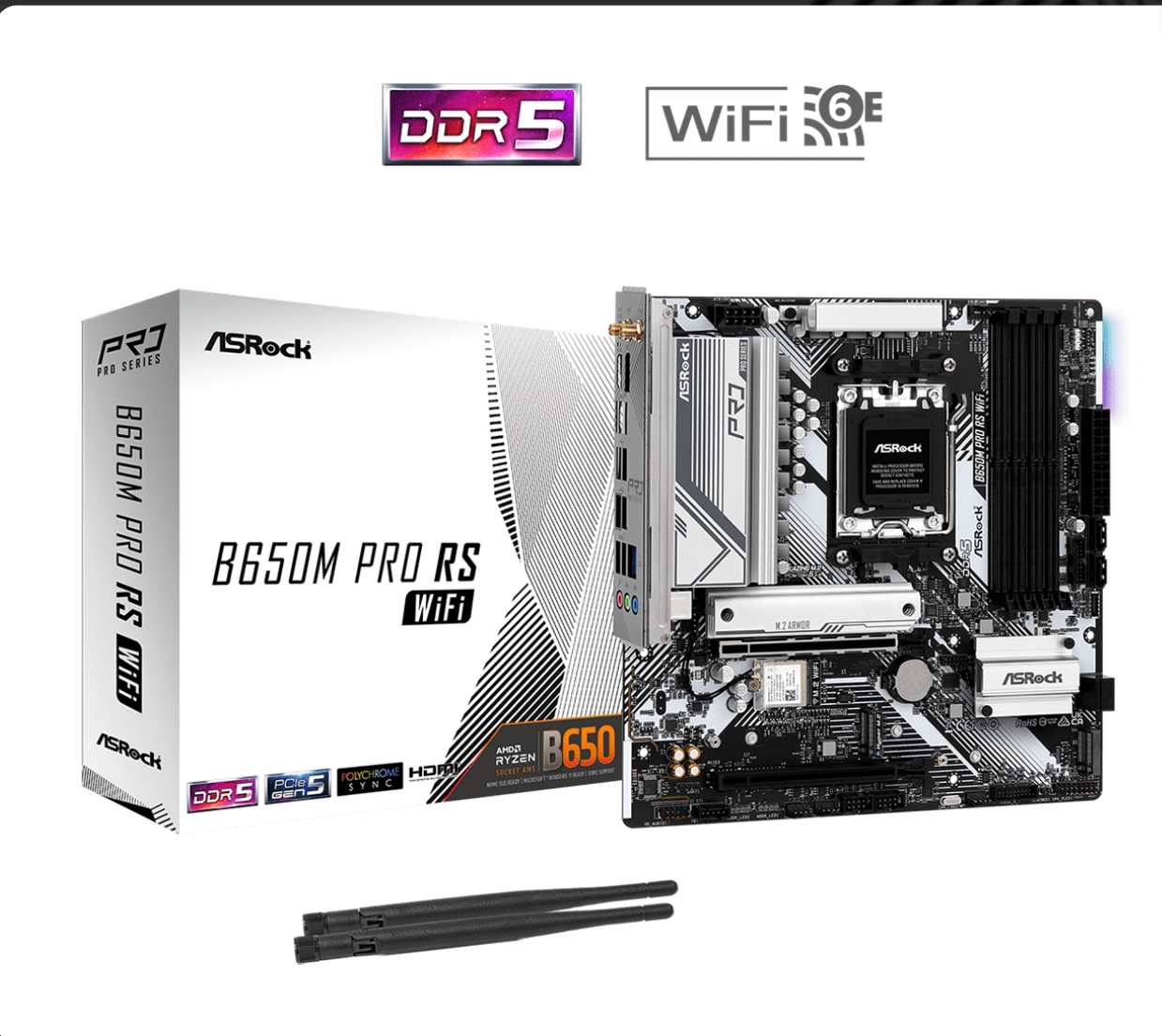 华擎B650M PRO RS WiFi主板am5支持7800x3d 9700x 9950xcpu