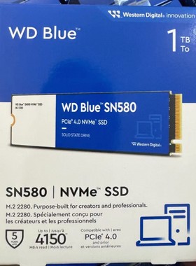 全新西部数据WD蓝盘sn580 1t pcie4.0固态硬盘m.2接口nvme协议