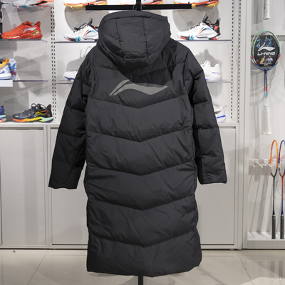 李宁保暖连帽长款男子羽绒服