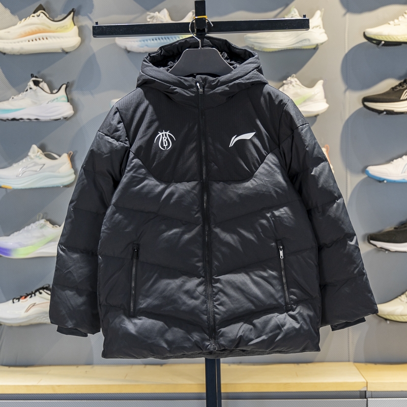 李宁保暖连帽中长款儿童羽绒服