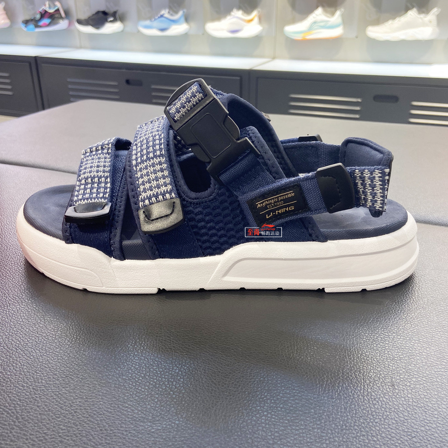 李宁凉鞋男士2022夏季新款沙滩鞋轻便魔术贴时尚运动男鞋agus003