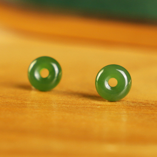 天然碧玉面包圈配珠一对甜甜圈隔片隔珠俄料碧玉和田玉阳绿色配饰