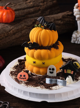 橙色万圣节南瓜夹心饼干emoji蛋糕装饰可爱鬼幽灵小蝙蝠房屋插件