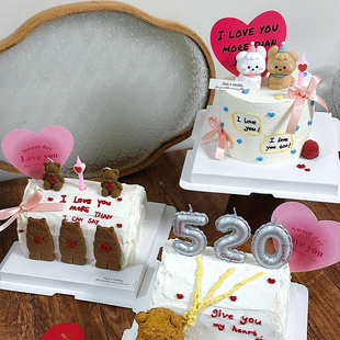 饰立体情侣小狗摆件 520可爱兔熊饼干小熊蜡烛巴斯克蛋糕卡片装