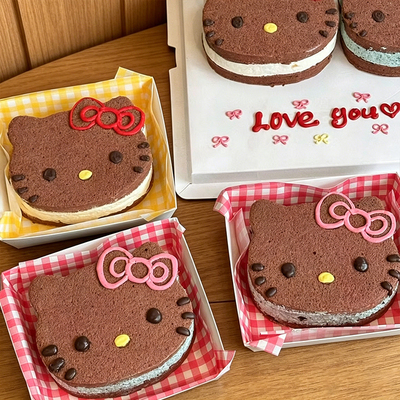 黑皮Hellokitty蛋糕打包盒四寸KT猫4寸模具巴斯克芝士蛋糕包装盒