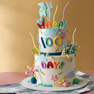 饰软胶英文HB数字摆件 创意彩色卡通宝宝满月百天周岁生日蛋糕装