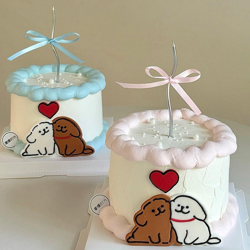 214情人节线条小狗蛋糕装饰情侣小狗摆件丝带蜡烛插件适合送女生,节庆用品/礼品,蛋糕/烘焙装饰用品,淘宝优惠券,粉丝福利购,淘宝优惠卷