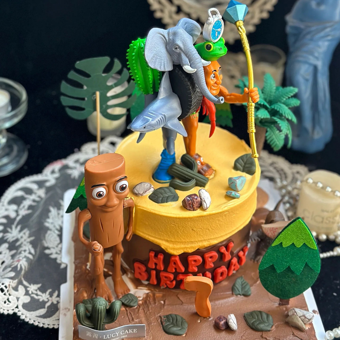 卡通森系山海经生日蛋糕装饰