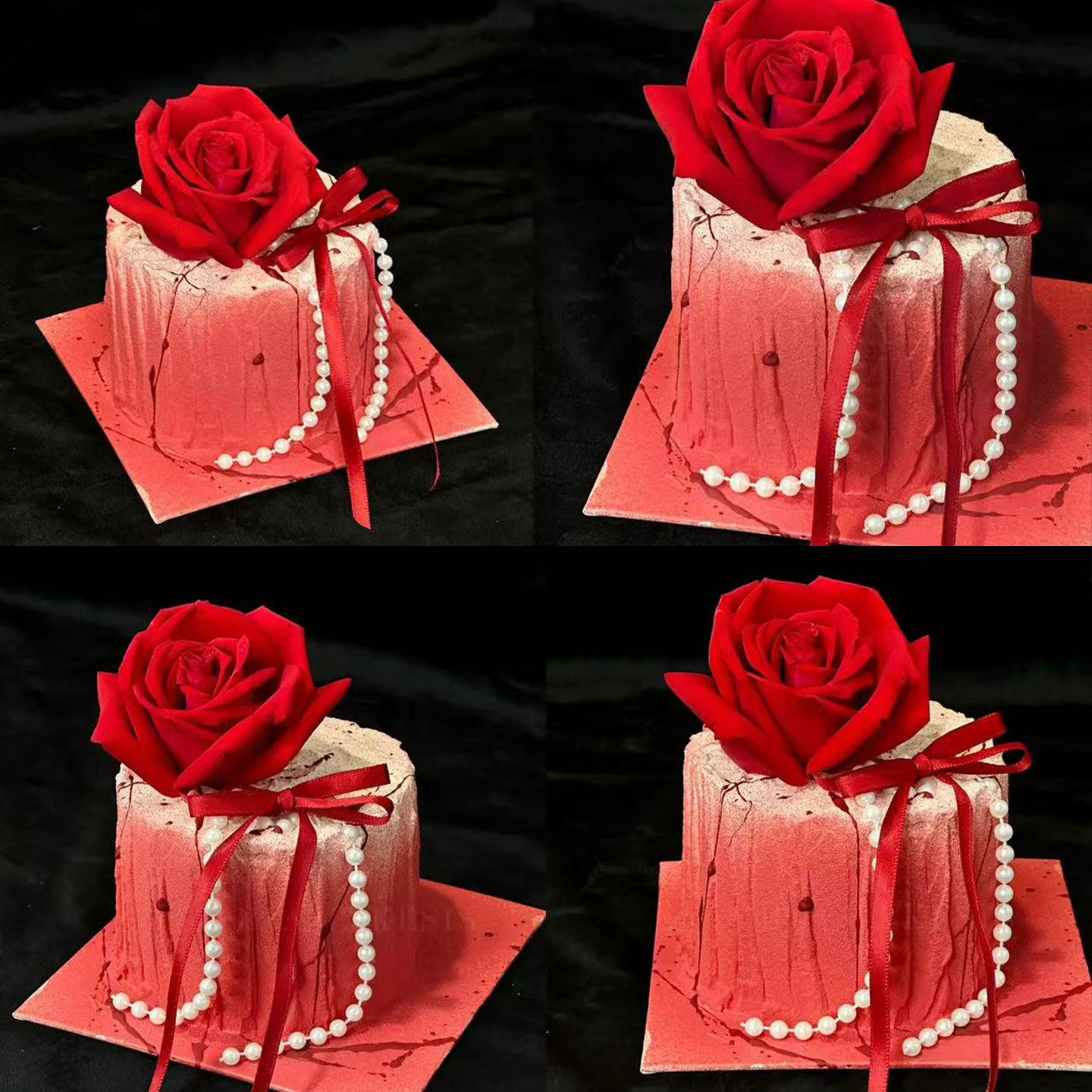 浪漫七夕红色玫瑰情人节蛋糕装饰鲜花玫瑰摆件蝴蝶结丝带珍珠链,节庆用品/礼品,蛋糕/烘焙装饰用品,淘宝优惠券,粉丝福利购,淘宝优惠卷