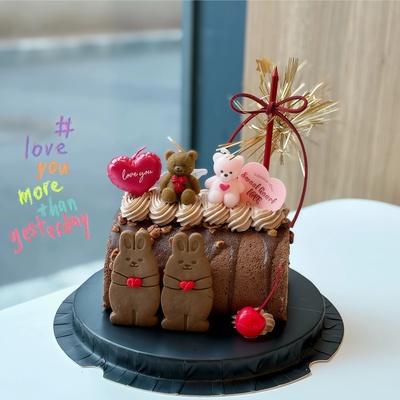 2.14情人节情侣熊兔蛋糕卷