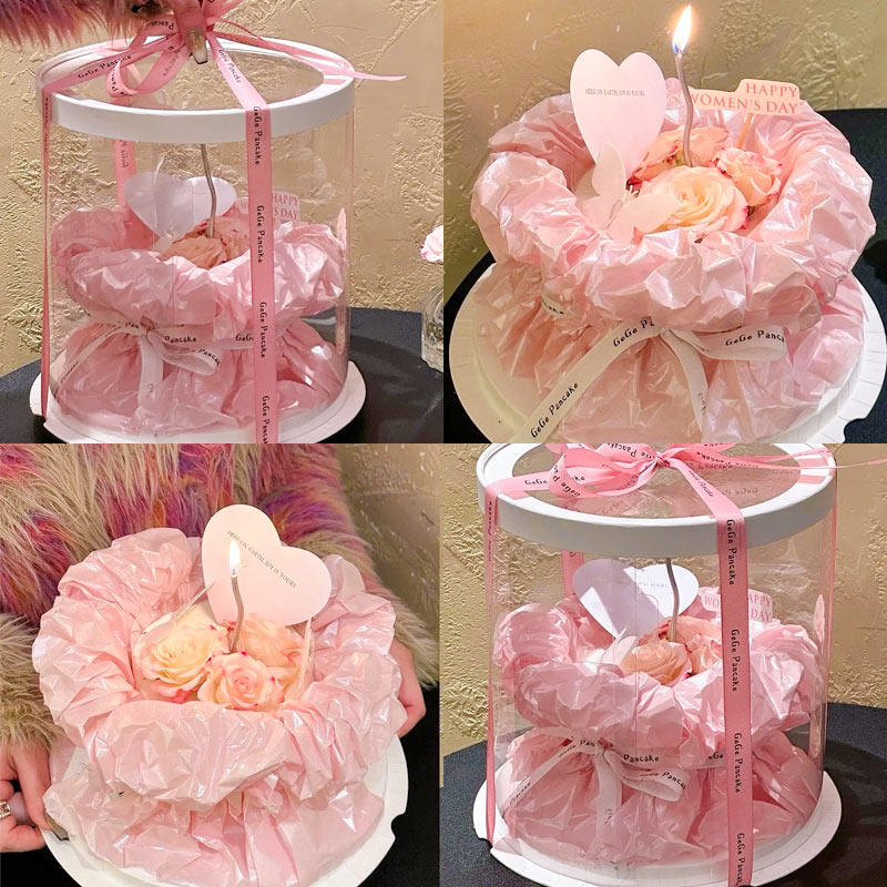 2.14情人节粉色玫瑰花束珠光粉色围边卡片甜品蛋糕装饰透明蛋糕盒,节庆用品/礼品,蛋糕/烘焙装饰用品,淘宝优惠券,粉丝福利购,淘宝优惠卷