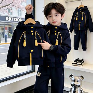 儿童春秋款套装2026新款男童运动休闲两件套女童连帽百搭春季穿搭