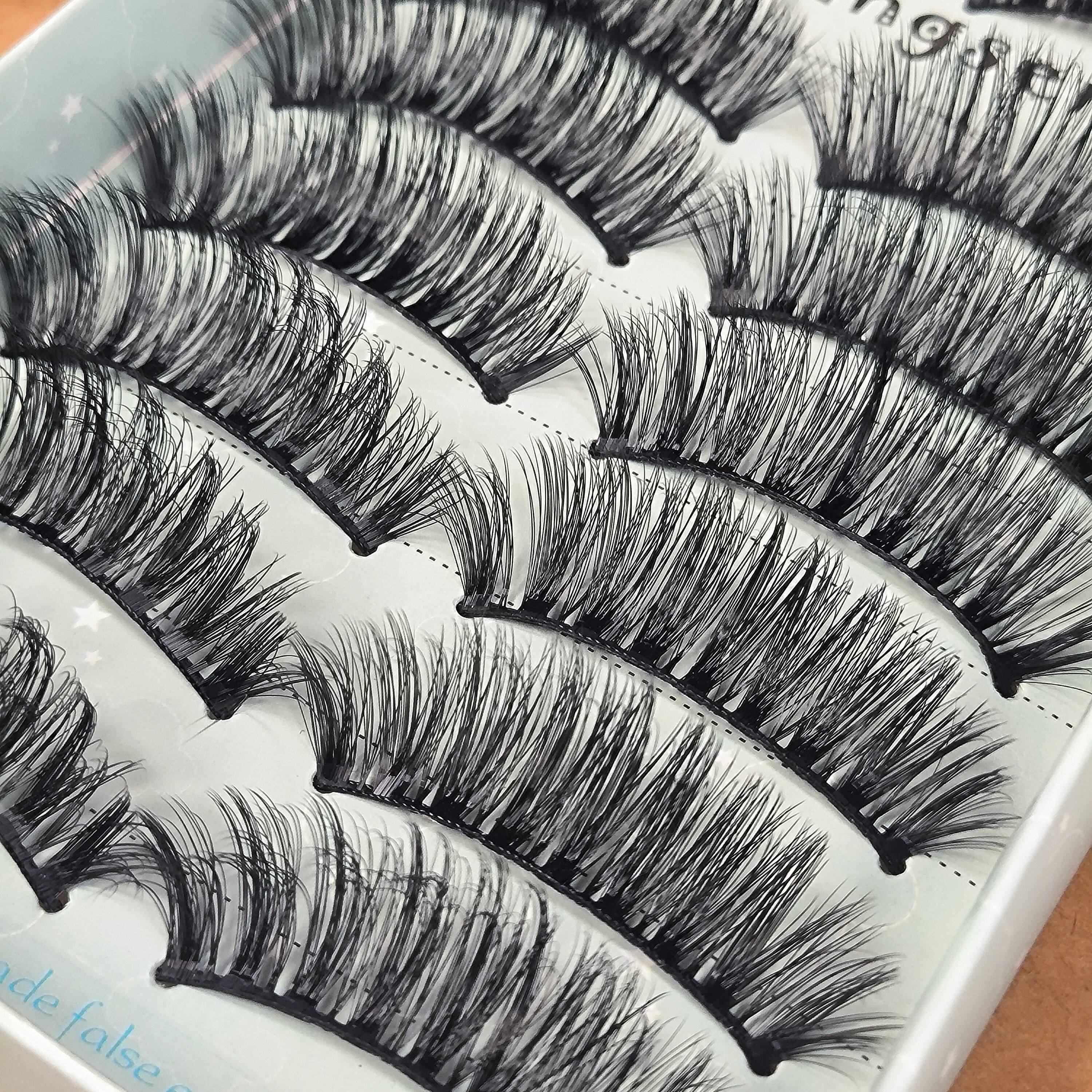 鼎森假睫毛3D-160纤长卷翘浓密交叉10对黑梗手工编织胶水款粘胶