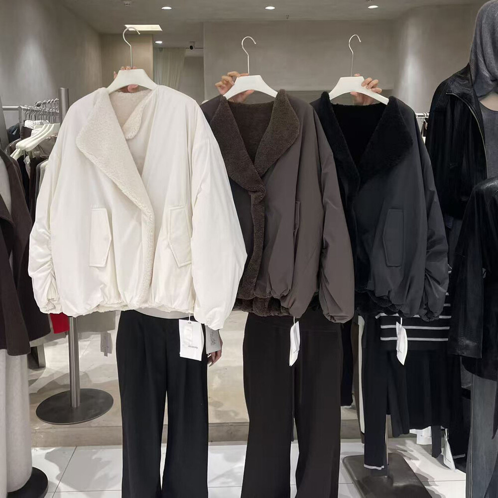 BU RIVERS2025冬季新款翻领小众百搭羊羔毛加厚保暖棉服外套女