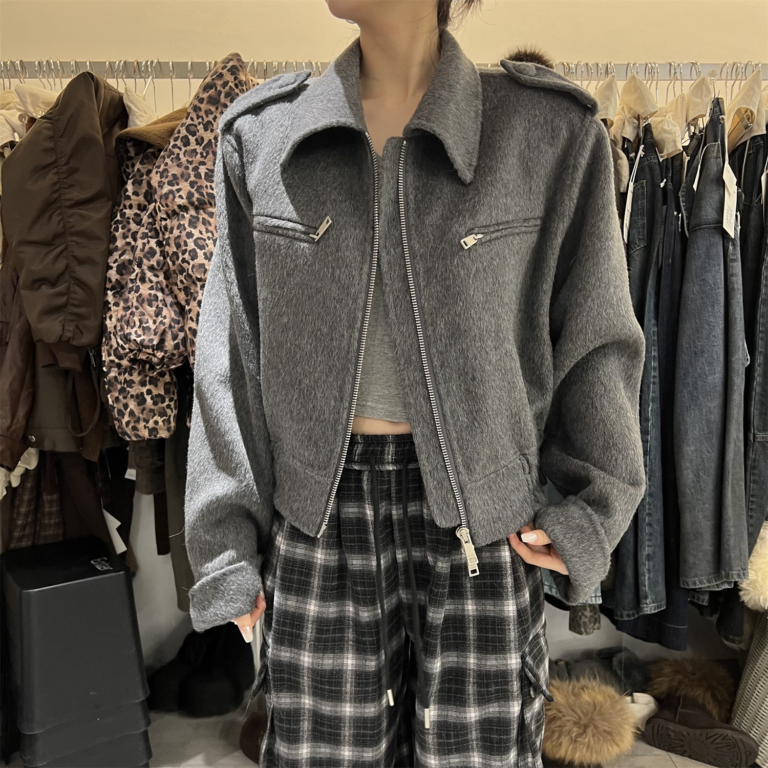 PLNH2025冬季新款设计感轻奢休闲百搭气质保暖双面羊绒开衫外套女