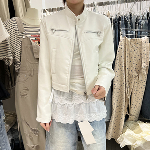 PLNH2025秋冬新款韩版时尚设计感宽松显瘦蛋白皮立领机车皮衣外套