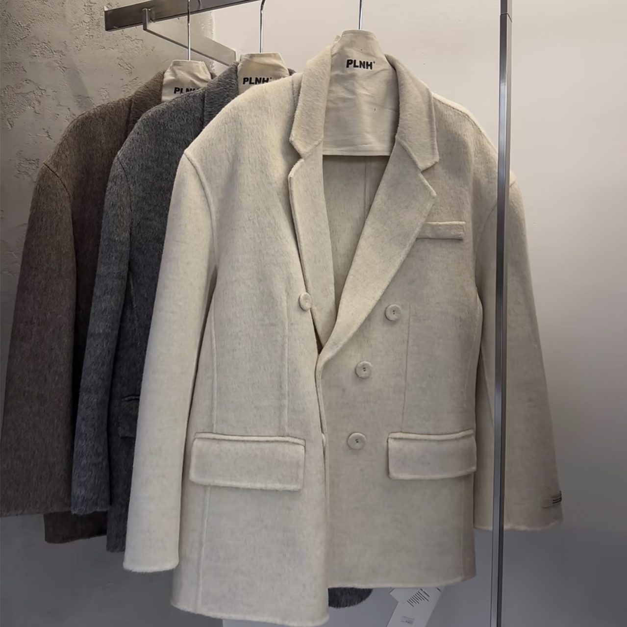 PLNH2025冬季新款时尚设计感宽松显瘦简约高街双面羊绒大衣外套女