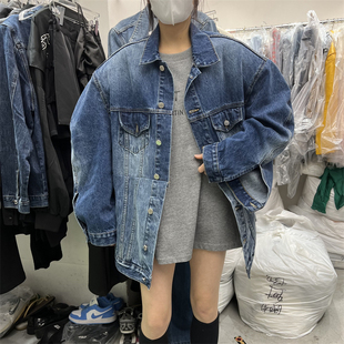 PLNH东大门2025秋冬新款韩版时尚设计感宽松阔版撞色拼接牛仔外套