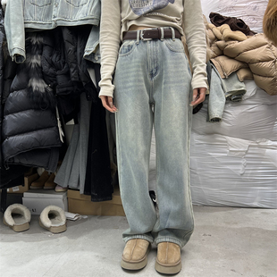 PLNH2025冬季新款韩版设计感高腰宽松显瘦加绒加厚保暖牛仔裤现货