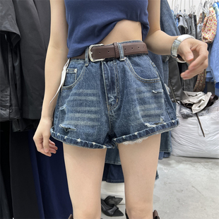 PLNH东大门2025夏季新款时尚设计感高腰显瘦破洞休闲牛仔短裤女