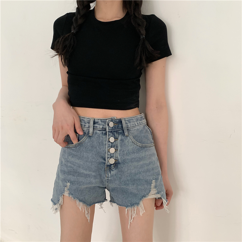 Real price Vintage Wash one row of thin denim shorts