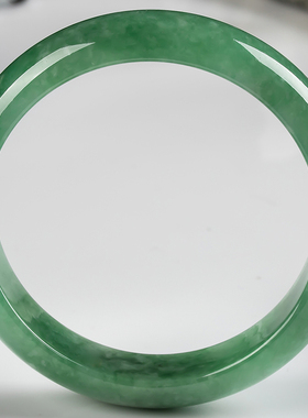 缅甸翡翠玉镯少女正品拍卖绿色宽版玉手镯55.63g（内径56.2mm）