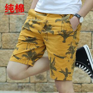 纯棉印花短裤男士夏季薄款直筒中青年高腰深裆五分裤热天沙滩裤