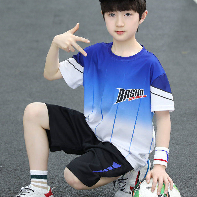 冰丝速干透气童装夏天篮球服夏天短袖男孩子t恤衫儿童半袖中大童