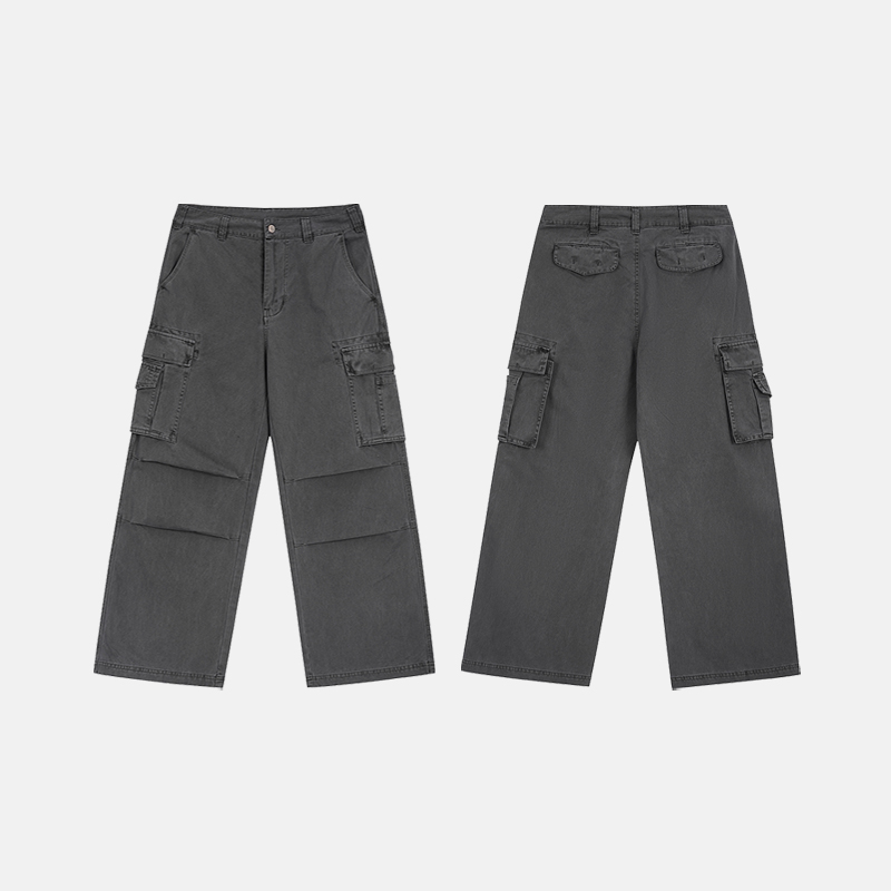 Unblank 25ss复古磨破做旧水洗灰色法工裤宽松直筒工装裤vintage