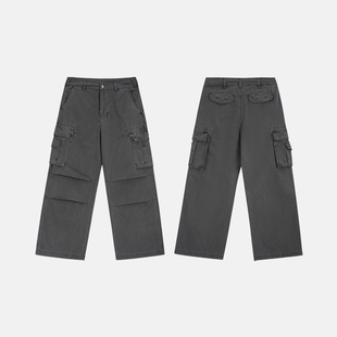 裤 宽松直筒工装 vintage 25ss复古磨破做旧水洗灰色法工裤 Unblank