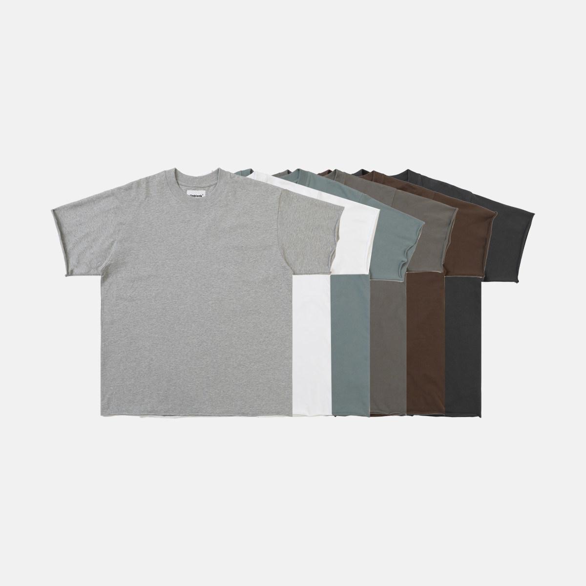 Unblank手工破坏卷边BOXY短宽圆领短袖T恤复古宽松250g纯棉打底衫