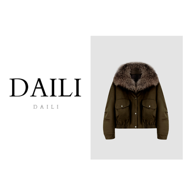 黛利新款时尚大毛领皮草鹅绒服女DLYN-25036
